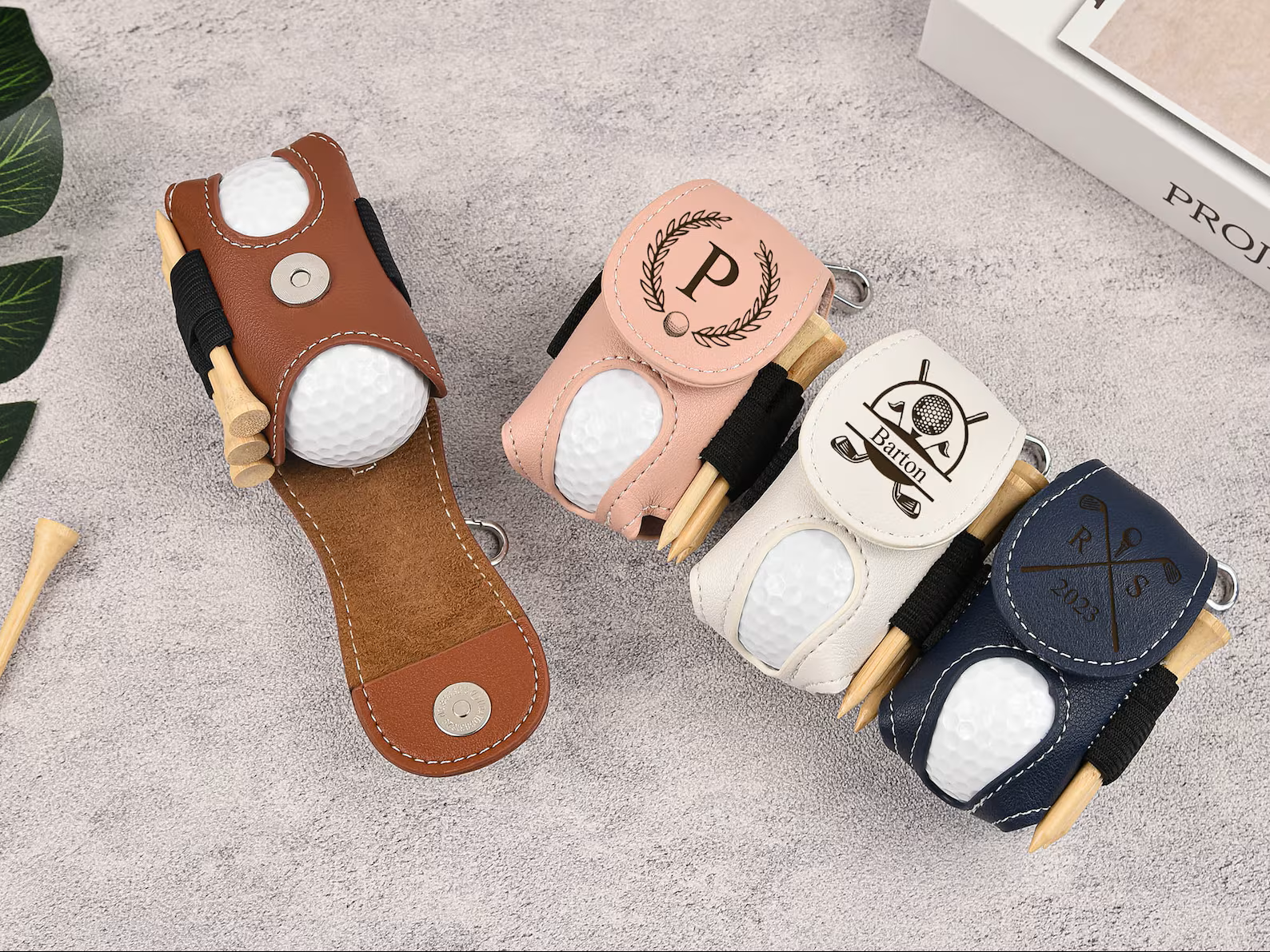 Personalized Leather Golf Ball Bag, Mini Golf Tee Holder