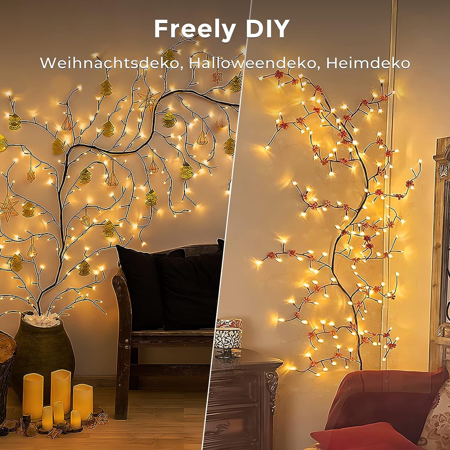 Lighted Willow Vine Branch Lights Warm White Flexible Garland Lights Indoor Wall Bedroom Headboard Festive Ambient Decoration