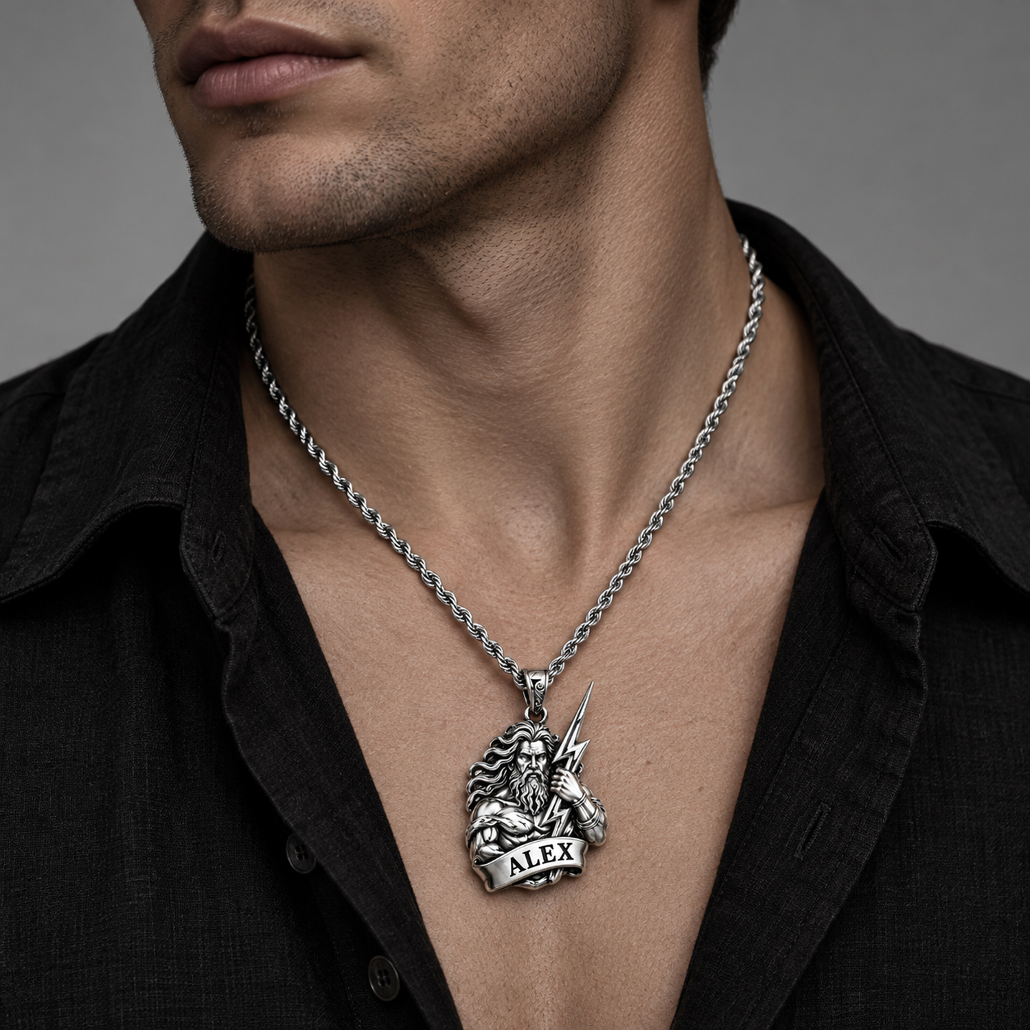 Custom Engraved Poseidon Necklace in Solid 925 Silver - Personalized Ocean-Inspired Pendant, Heavy Silver, Built to Age With You