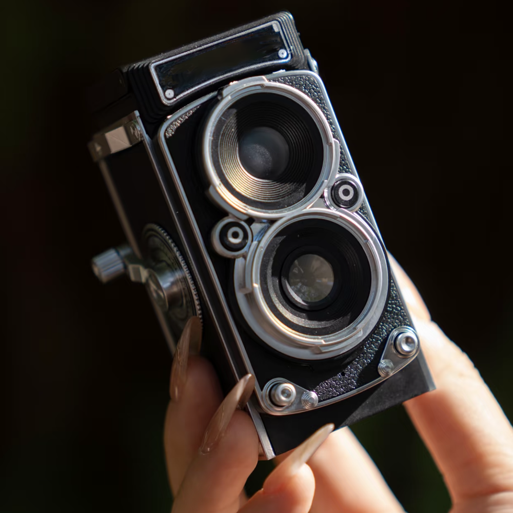 Retro Simulation Twin-Lens Reflex Camera, Photo Taking, Hand-Cranked Video Recording Gift