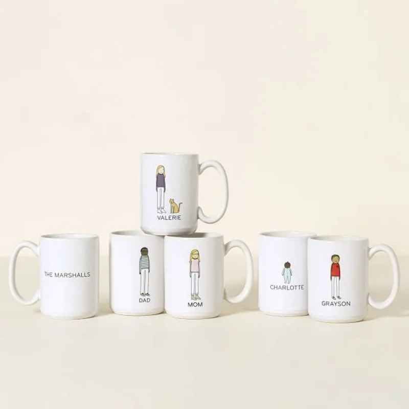Personalized Family Mugs Custom Your Family Name and Artwork Depicting Each Family Member.