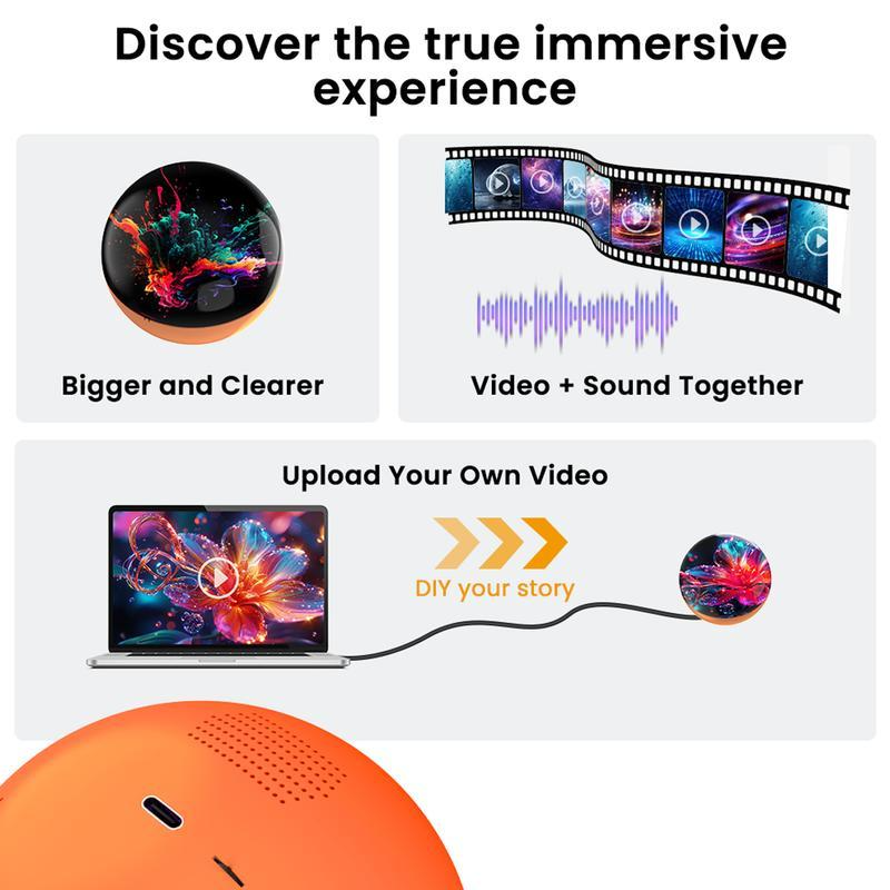 2.7inch Crystal Ball with Electronic Display – DIY Video Import Possible – Unique Gift for Home & Office – Customizable Light-Up Sphere