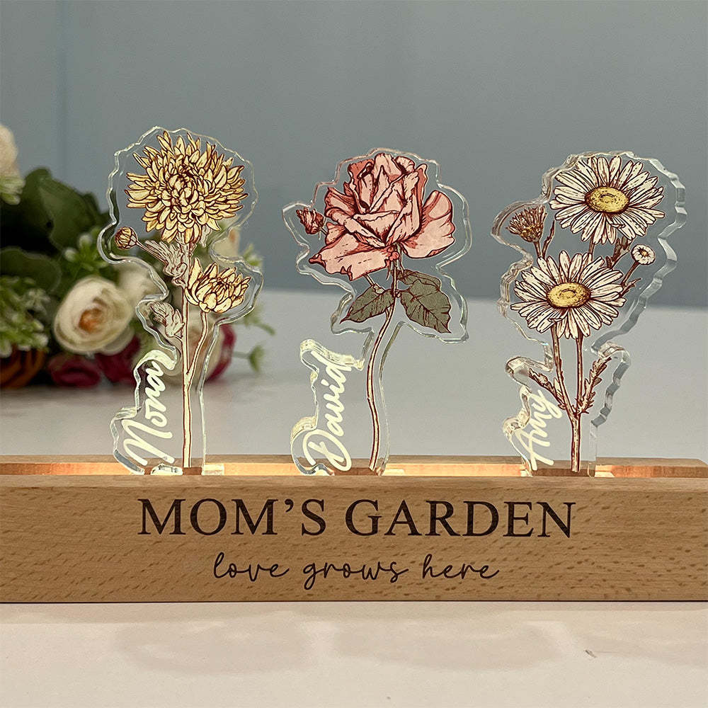 Custom Birth Flower 3D Crystal Acrylic LED Light For Mom