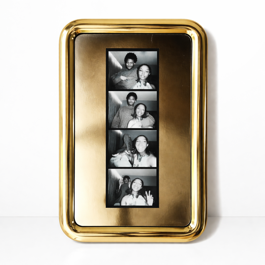 Custom Photo Booth Strip Mirror Frame – Personalized Metal Glossy Photo Display, Vintage Film Strip Picture Frame, Anniversary Couple Gift