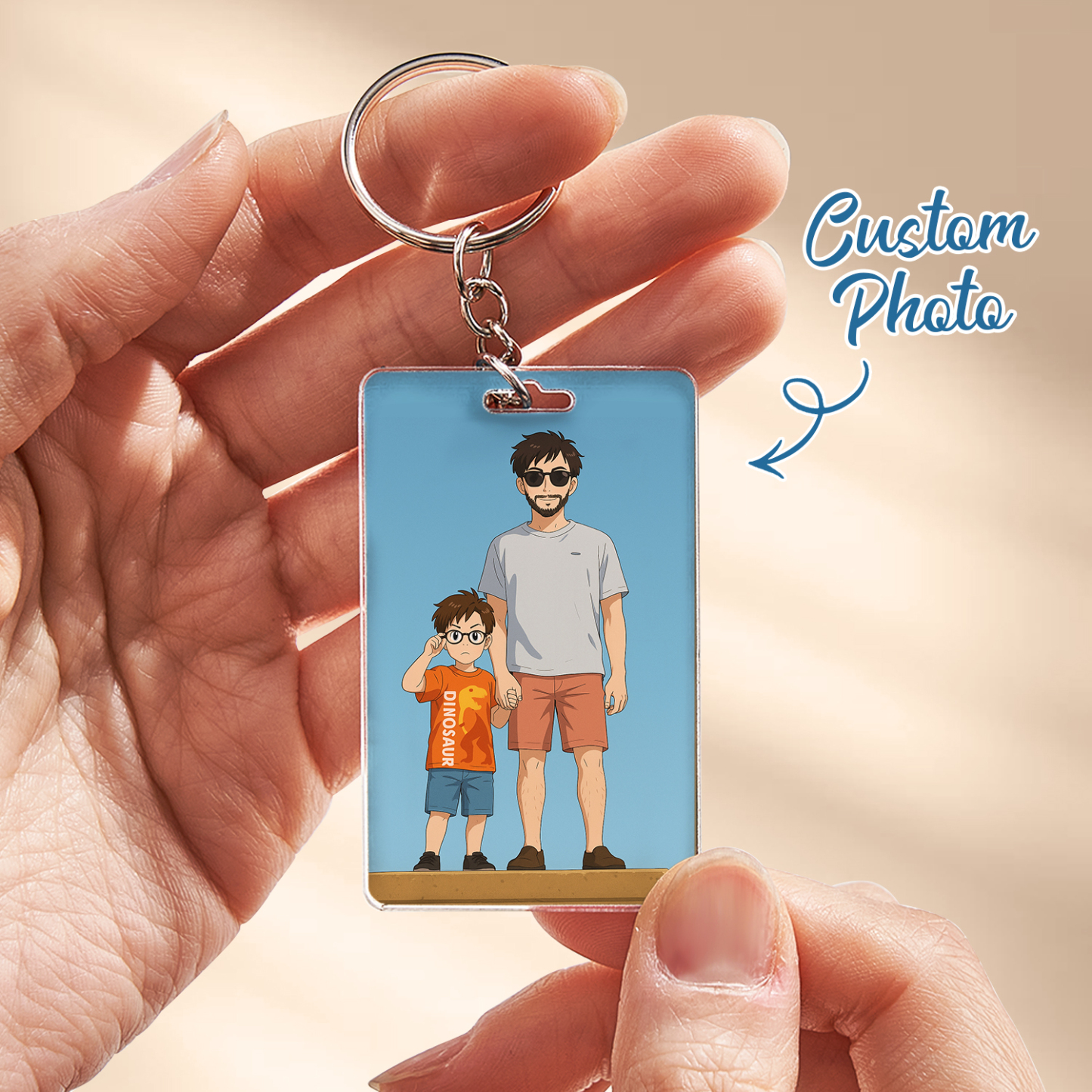 Personalized Keychain Photo Custom Anime Portrait Cartoon Style Father's Day Gift