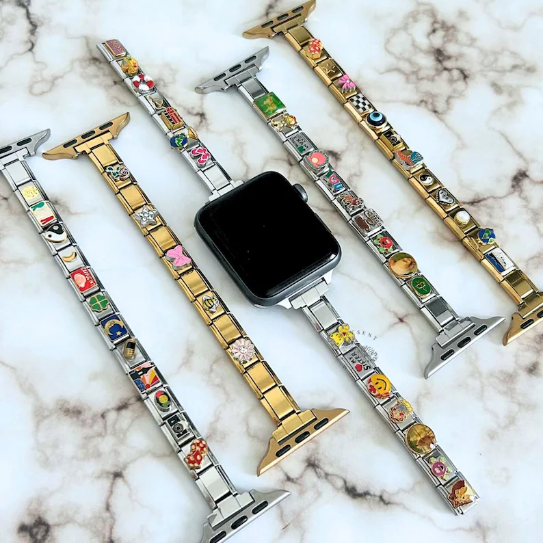 Italian Charm Bracelet Watch Band, Custom Smartwatch Band Bracelet for Women, Metal Watch Band, Italian Charm Gift for Her