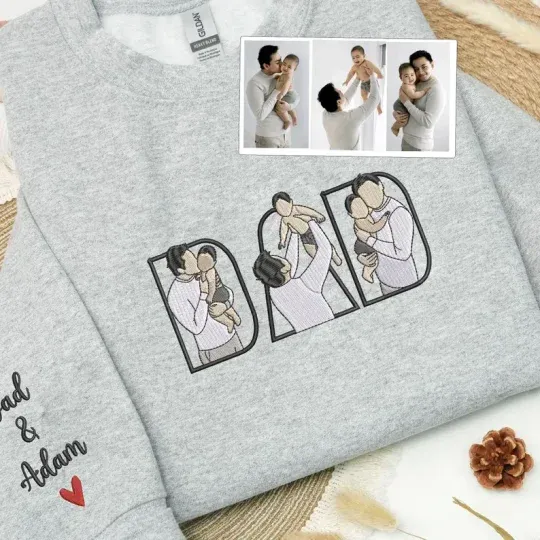Custom Family Embroidered Sweatshirt to Dad Gift For Father's Day