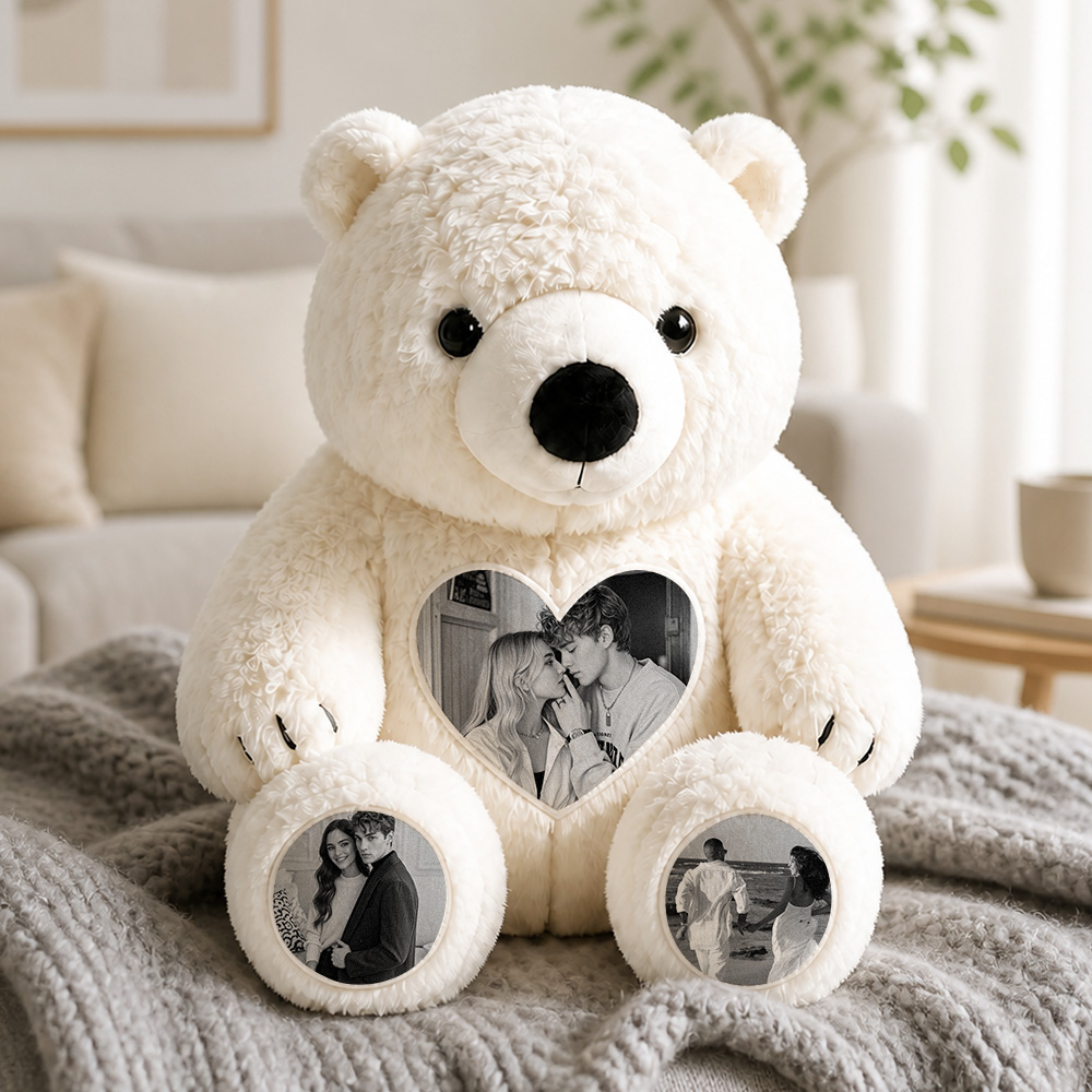 Custom Heart Photo Polar Bear – Personalized Foot Picture Polar Bear Custom Anniversary Gift for Couples