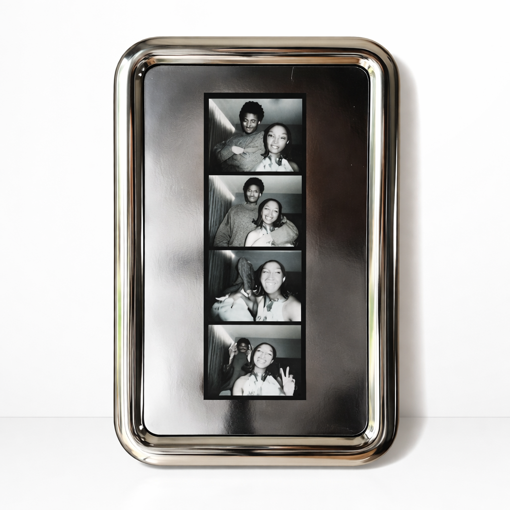 Custom Photo Booth Strip Mirror Frame – Personalized Metal Glossy Photo Display, Vintage Film Strip Picture Frame, Anniversary Couple Gift