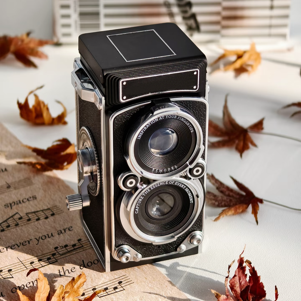 Retro Simulation Twin-Lens Reflex Camera, Photo Taking, Hand-Cranked Video Recording Gift