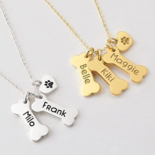Customized Name Necklace Dog Mom Necklace Dog Lover Gift Dog Bone Necklace Paw Print Necklace