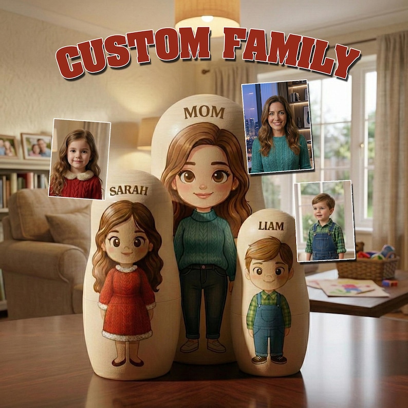 Custom Mother’s Day Nesting Dolls, Personalized Mom Son Daughter Nesting Dolls Custom Portrait Gift for Mother, Family Keepsake Home Decoration