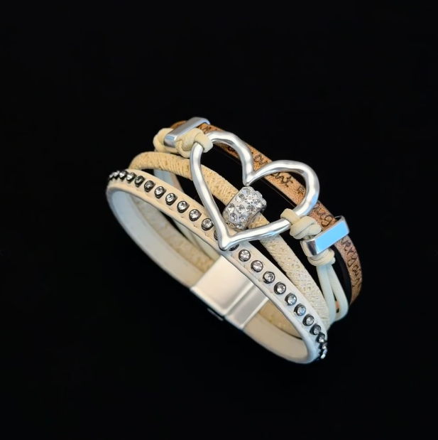 Personalized Engraving Vintage Heart Bracelet Leather Bohemian Bracelet Gift for Her