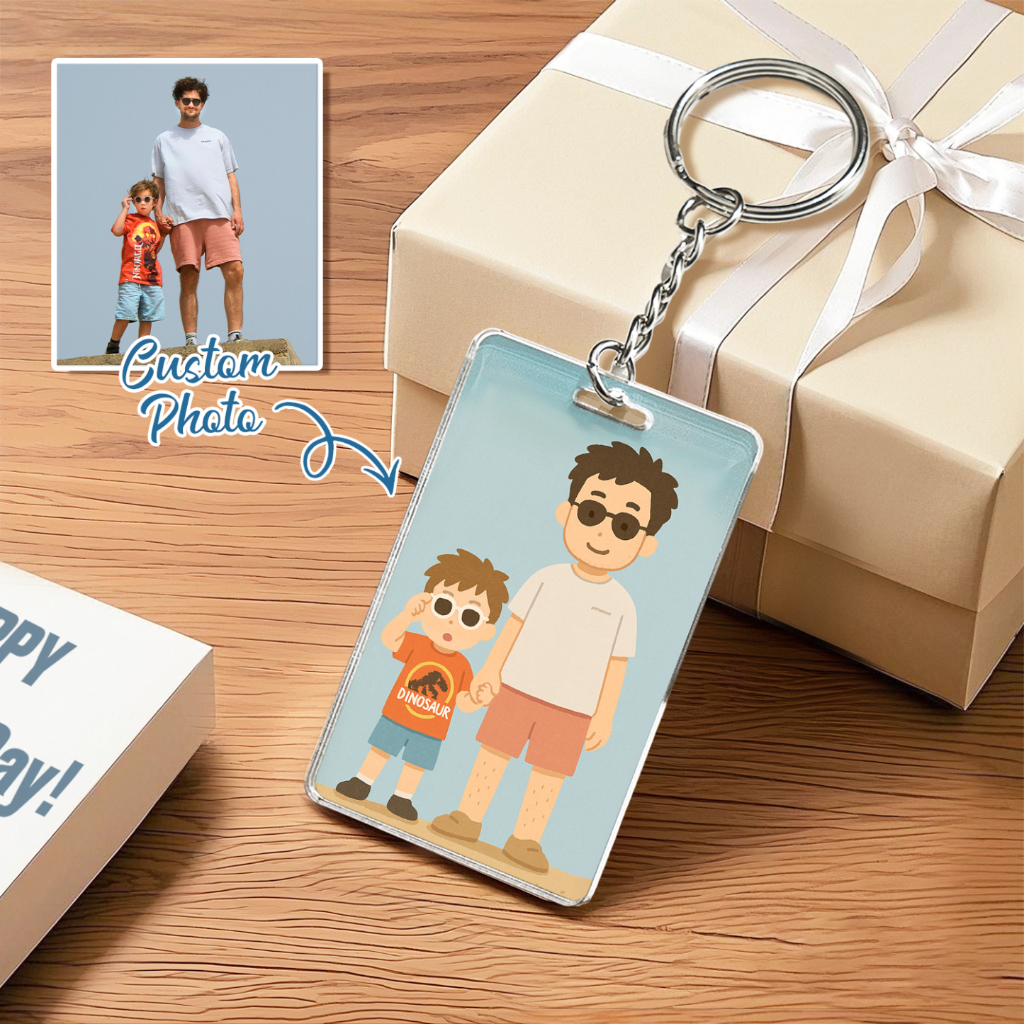Personalized Keychain Photo Custom Anime Portrait Cartoon Style Father's Day Gift