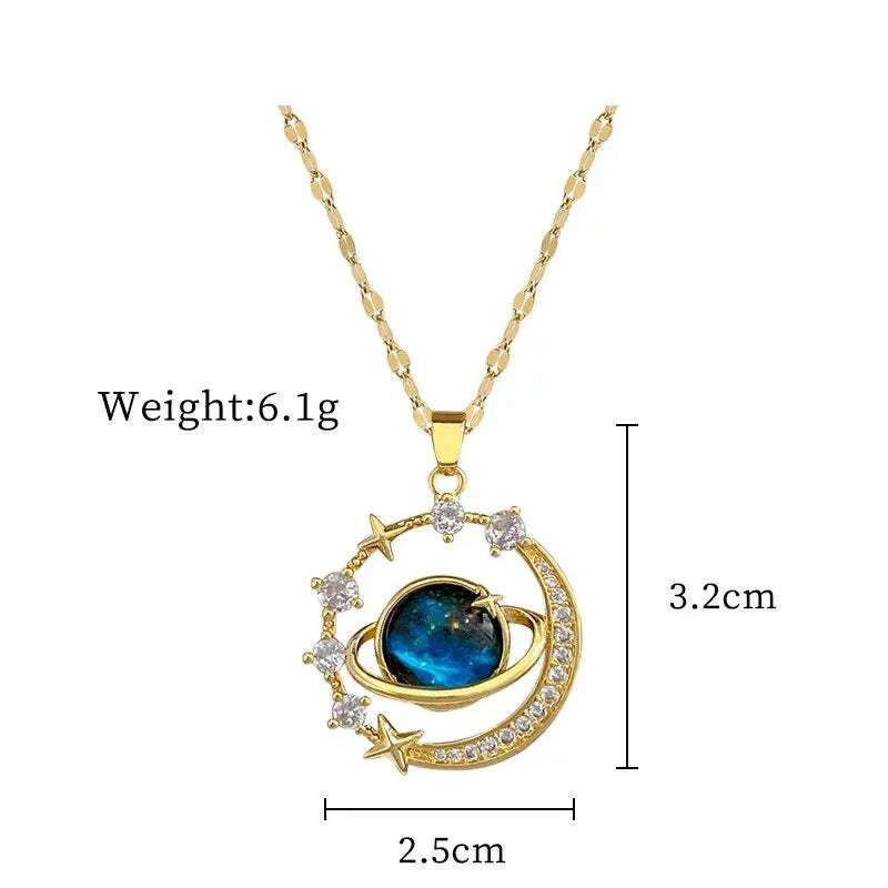 Celestial Zodiac Necklace Collection for Women Gold Color Planet Moon Astronaut Pendant Necklaces Jewelry Gifts