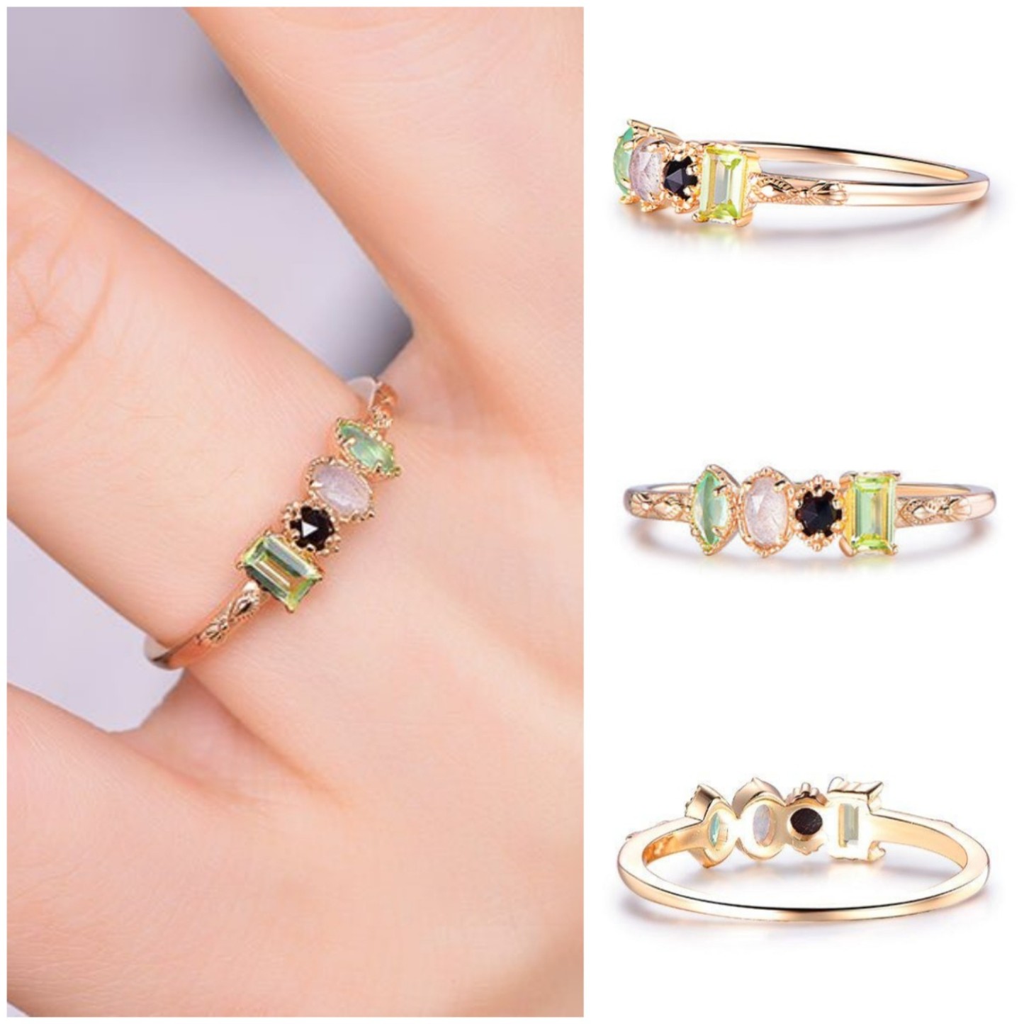 Personalized Multiple Stones Grandma Mom Family Ring Vintage Milgrain Ring