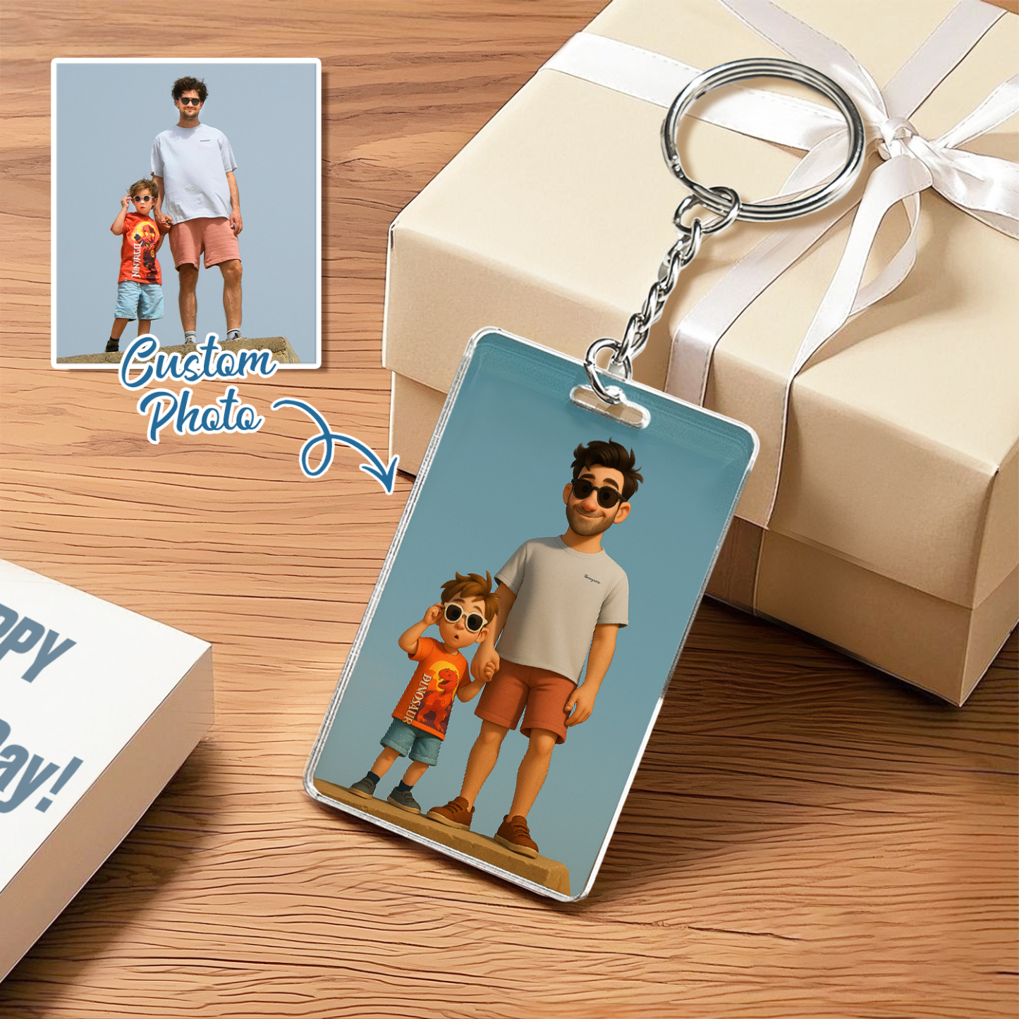 Personalized Keychain Photo Custom Anime Portrait Cartoon Style Father's Day Gift