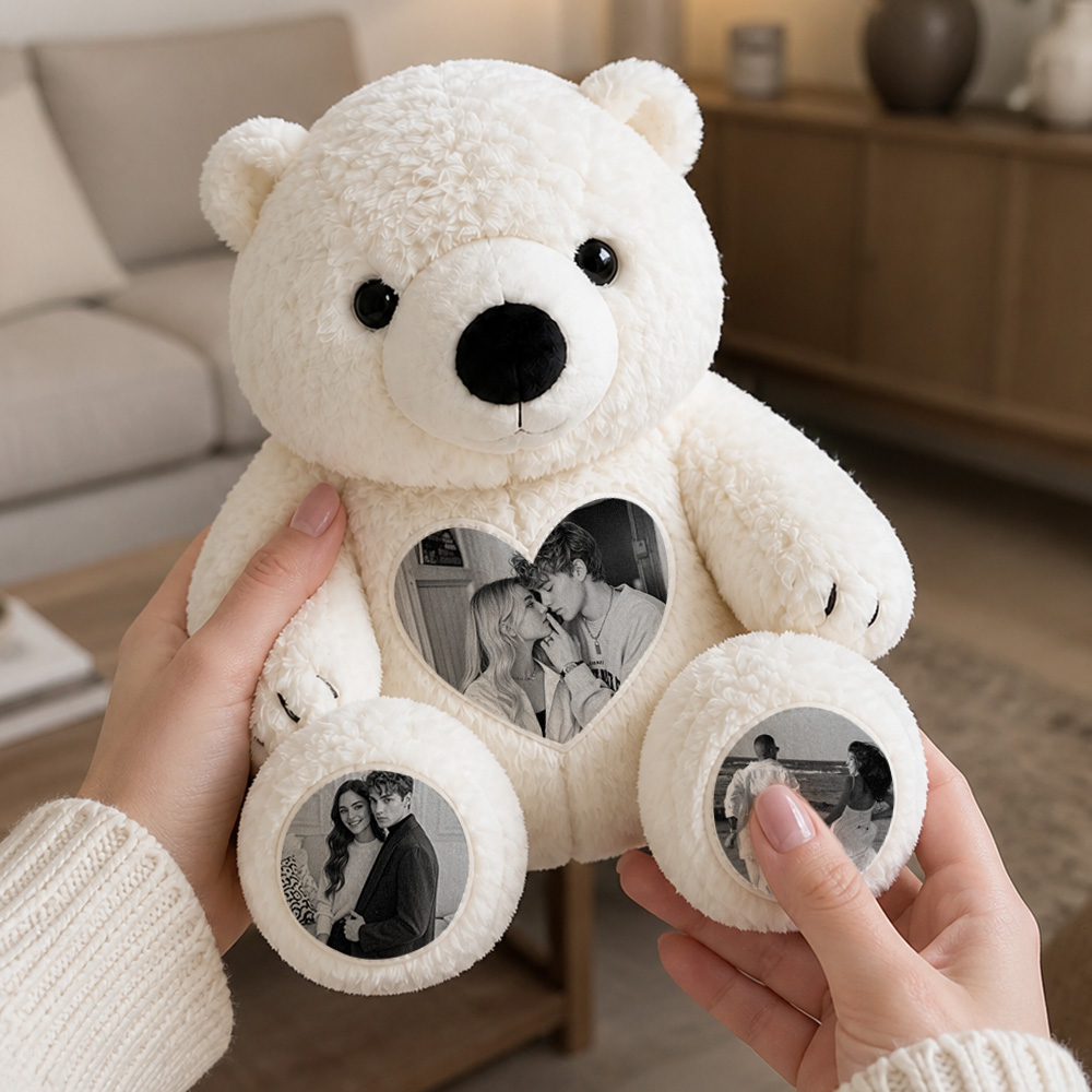 Custom Heart Photo Polar Bear – Personalized Foot Picture Polar Bear Custom Anniversary Gift for Couples