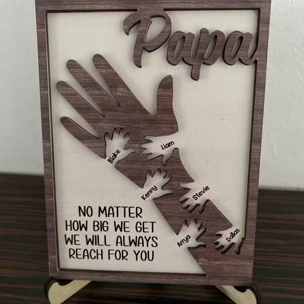 Personalized Dad Handprint Wood Sign With Kids Name For Father's Day Gift