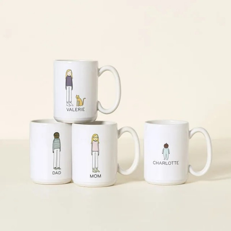 Personalized Family Mugs Custom Your Family Name and Artwork Depicting Each Family Member.