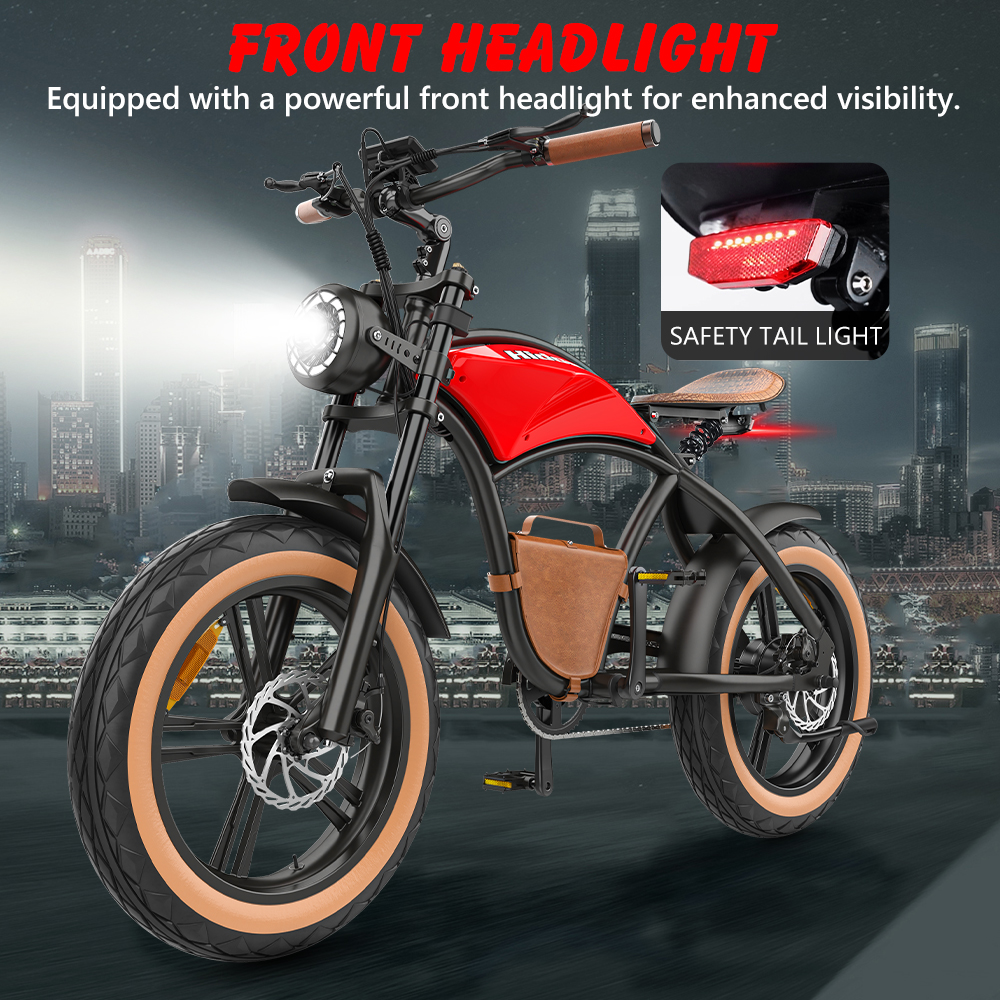 Cowboy Style 20 Inch Fat Tire Electric Bike with bright LED lighting system