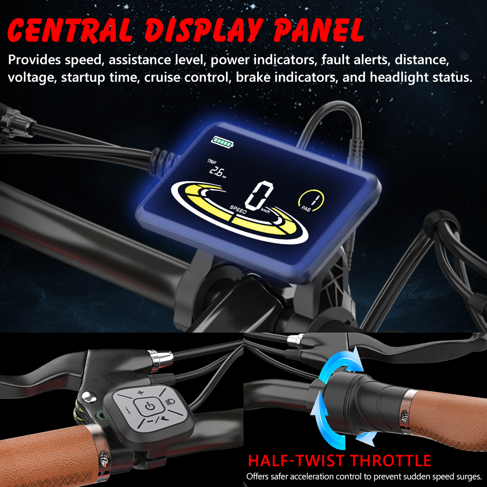 Cowboy Style 20 Inch Fat Tire Electric Bike with large size color display