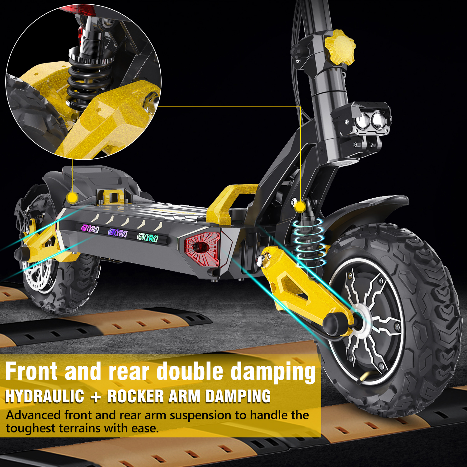 iENYRID ES60 All terrain electric scooter with Front and rear double dampingHYDRAULIC +ROCKER ARM DAMPING