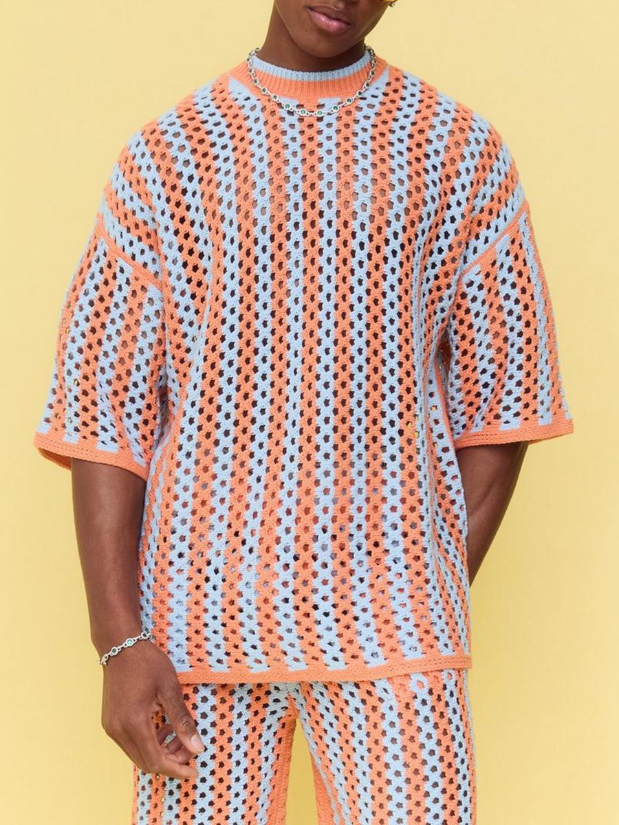 Oversized Open Stitch T-Shirt Short Knitted Set?