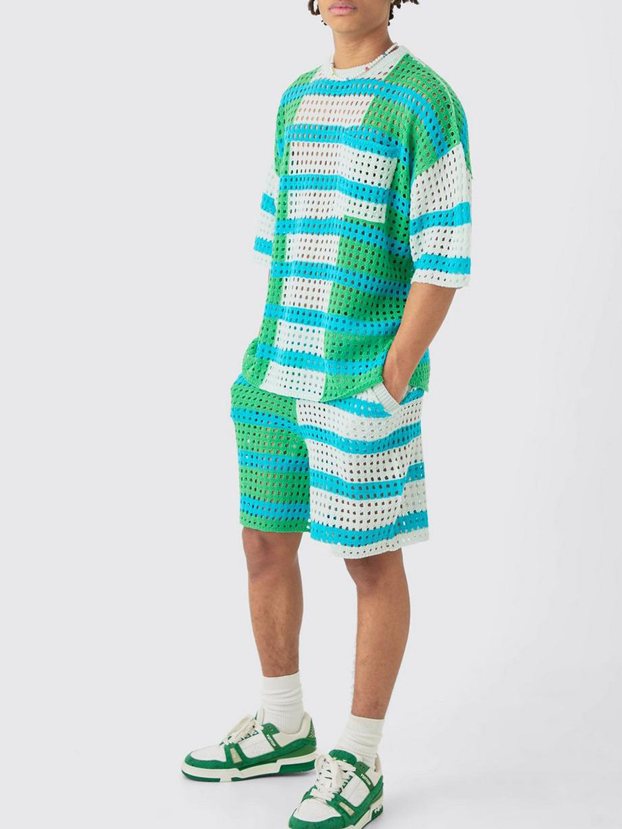 Oversized Open Stitch T-Shirt Short Knitted Set?