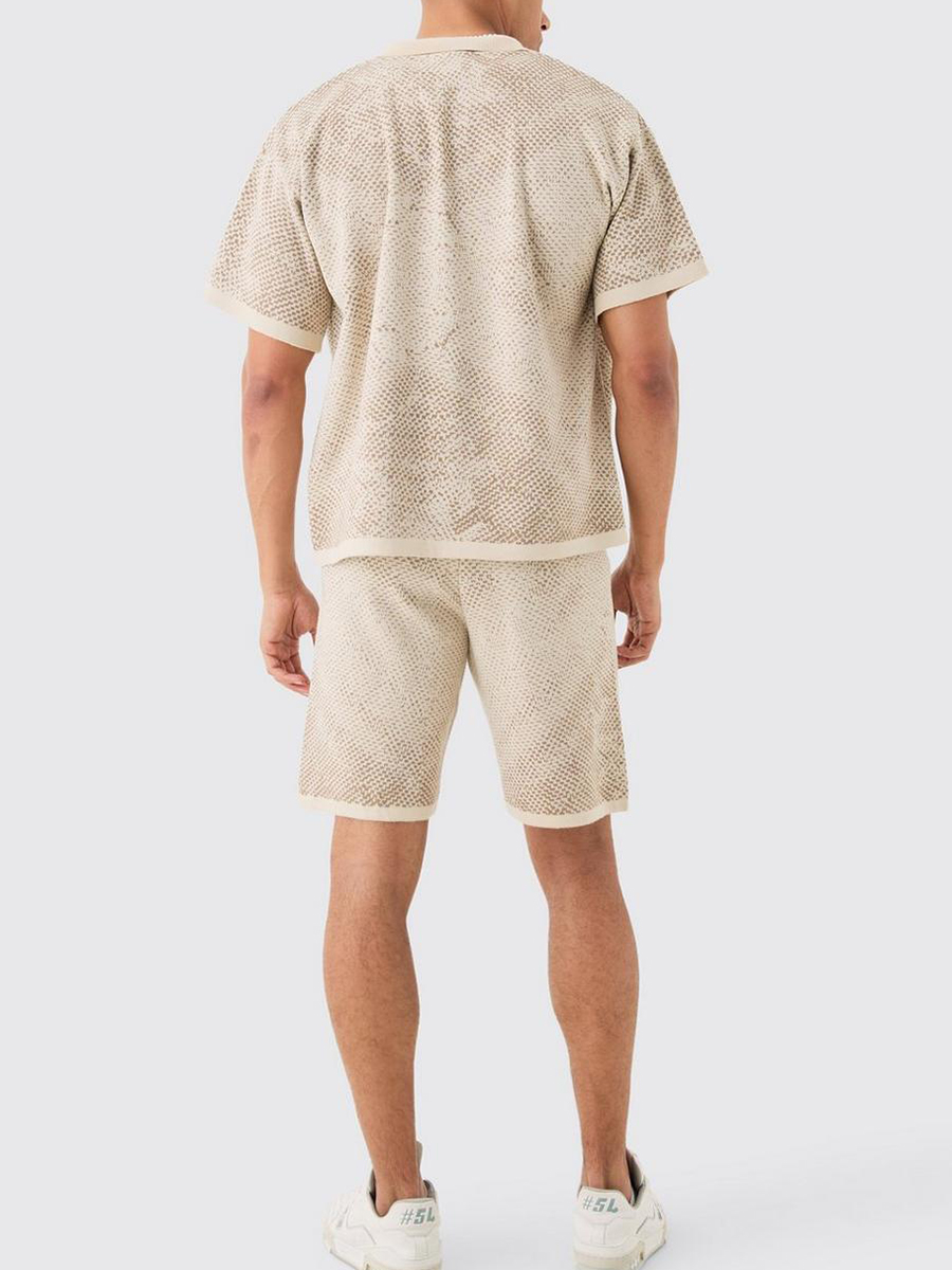 JACQUARD KNITTED SHIRT AND SHORT SET