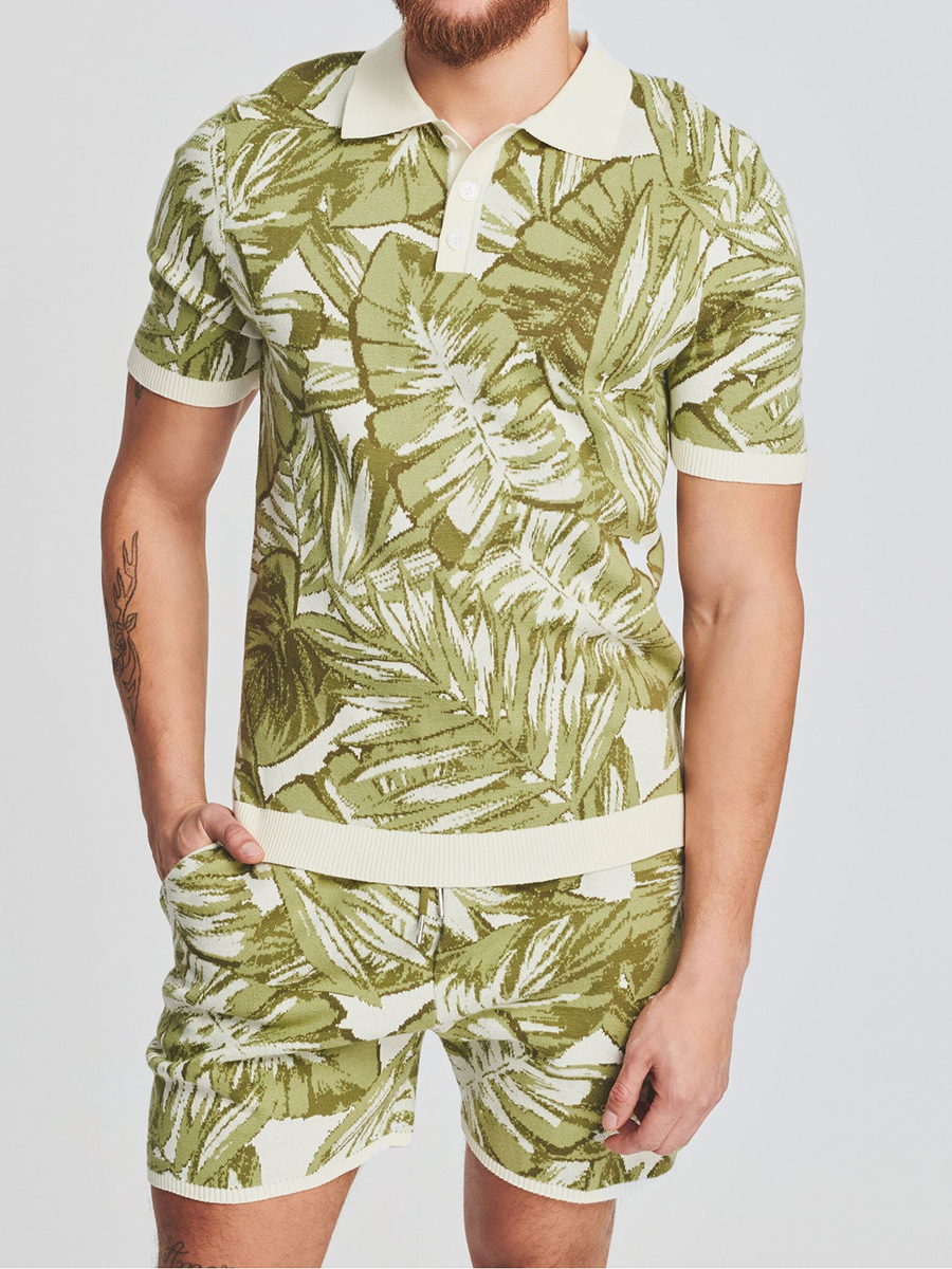 Oversized Open Stitch Polo Short Knitted Set?