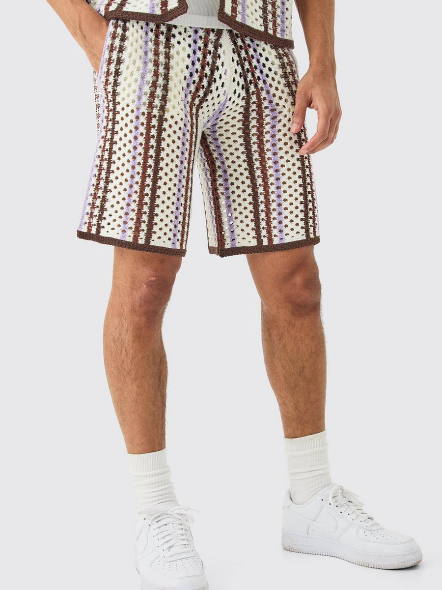 Relaxed Open Stitch Stripe Knitted Shorts?