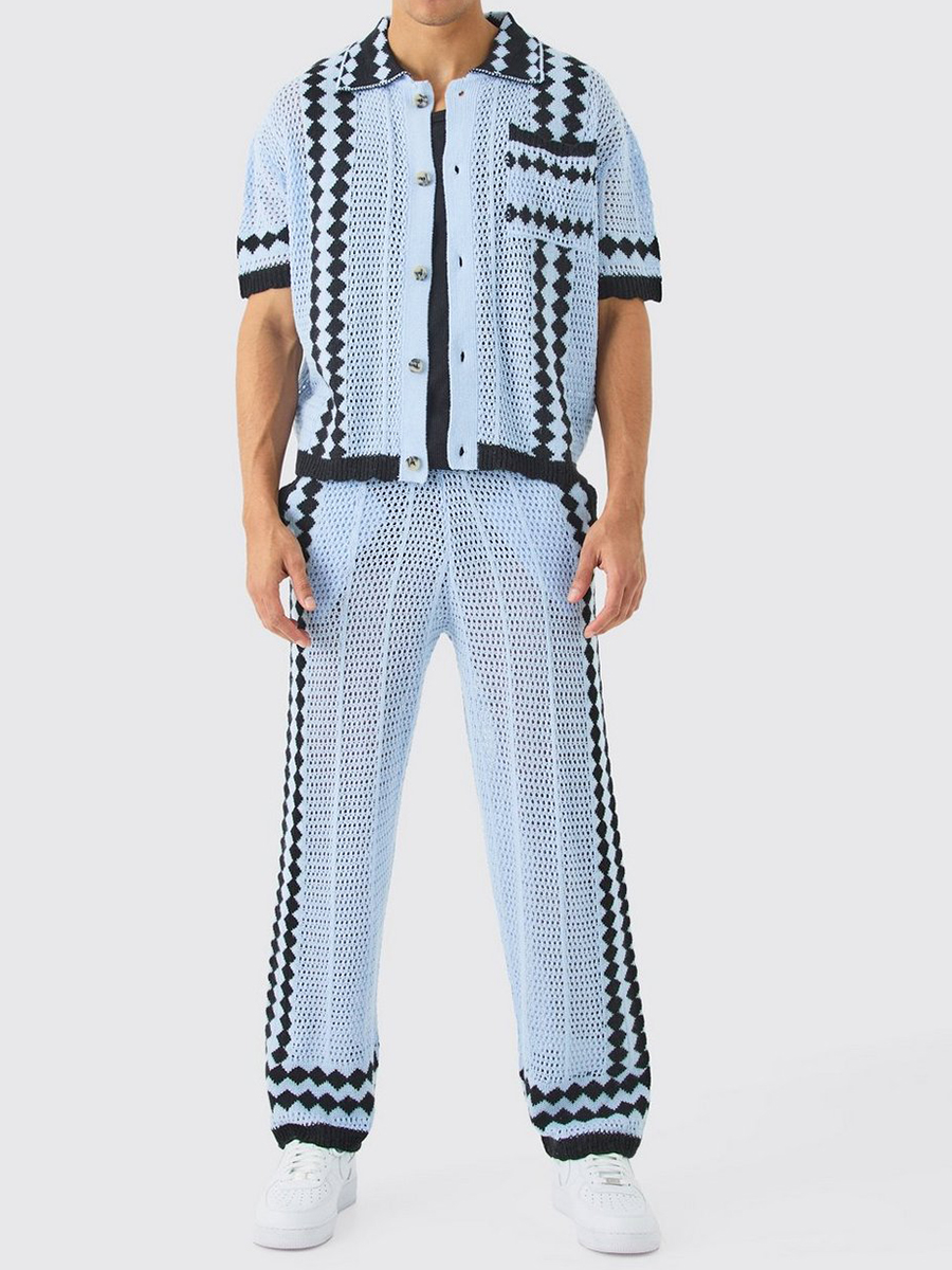 Boxy Open Stitch Polo Trousers Knitted Set?