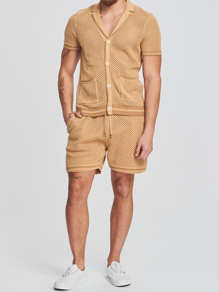 Oversized Open Stitch Shirt Short Knitted Set?