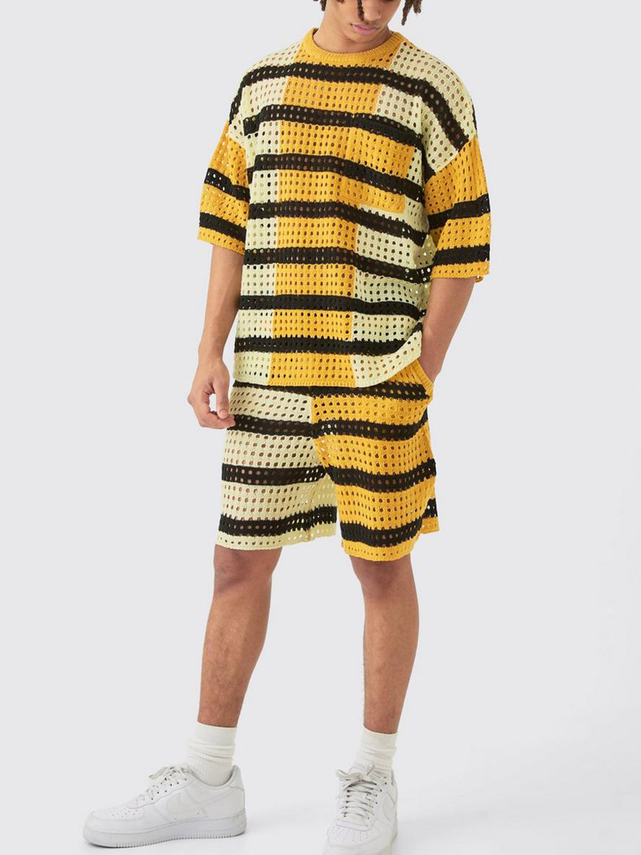 Oversized Open Stitch T-Shirt Short Knitted Set?