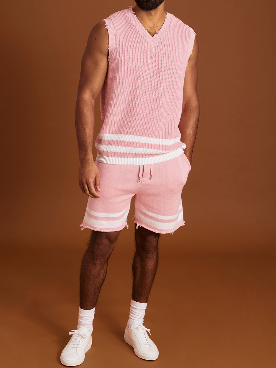 Oversized Open Stitch Vest Short Knitted Set?