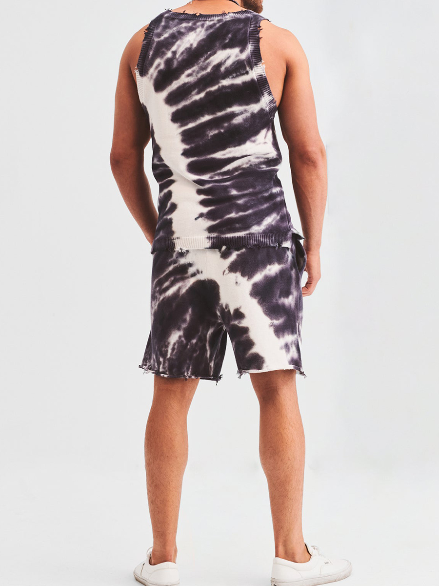 Oversized Open Stitch Tie Dye Vest Short Knitted Set
