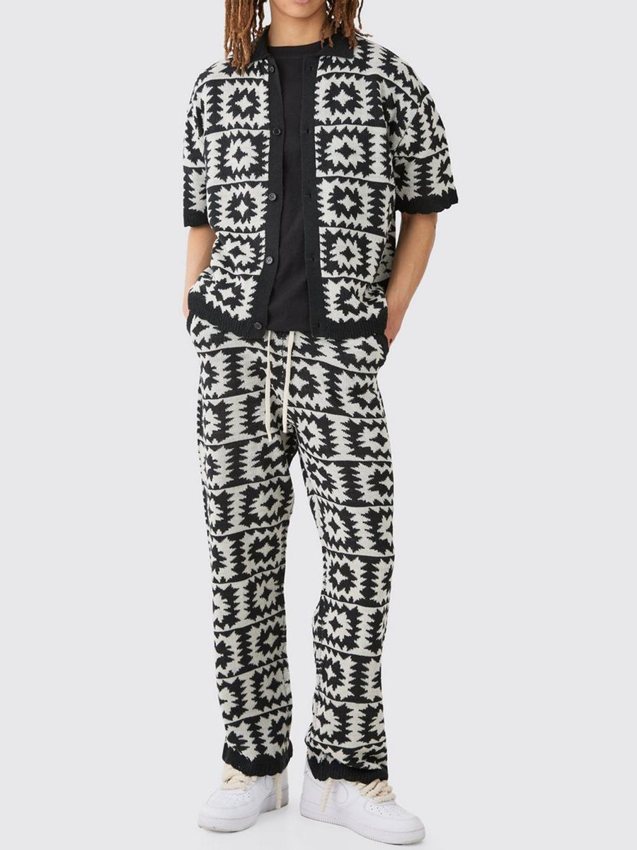 Boxy Open Stitch Crochet Polo Trousers Knitted Set?