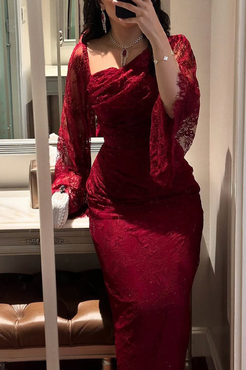 Kathiadress Lace rhinestone bodycon evening gown