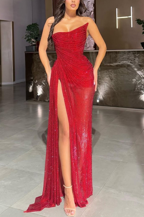 Kathiadress  Sequined off-shoulder slit stretch dress