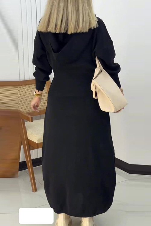 Kathiadress Hooded  fitted waist simple casual maxi dress