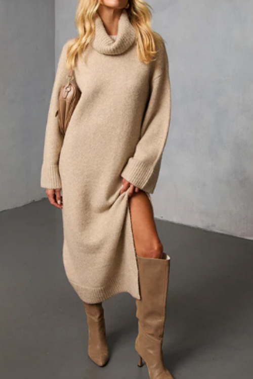 Kathiadress Stylish and elegant long turtleneck knit dress