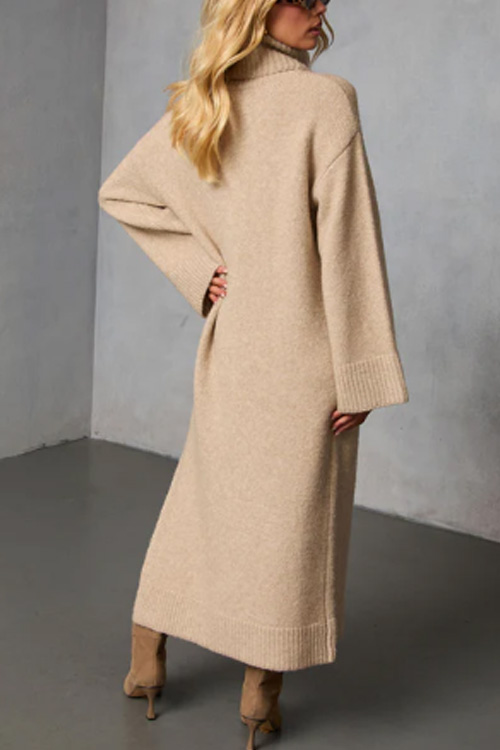 Kathiadress Stylish and elegant long turtleneck knit dress