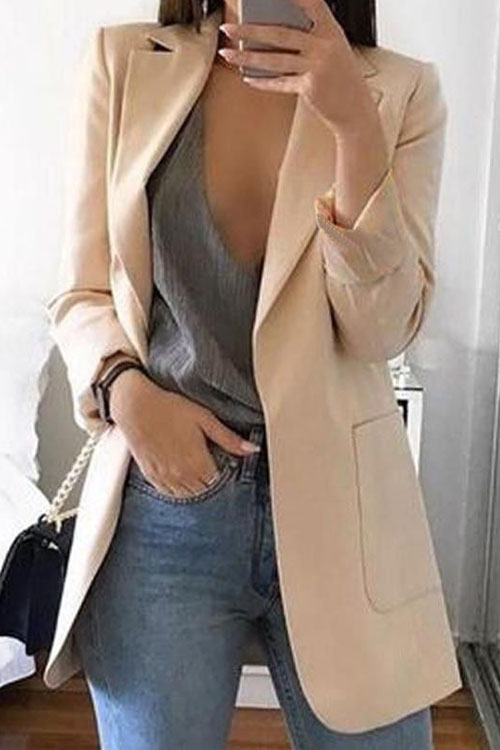 Kathiadress Long sleeve solid pocket cardigan blazer 