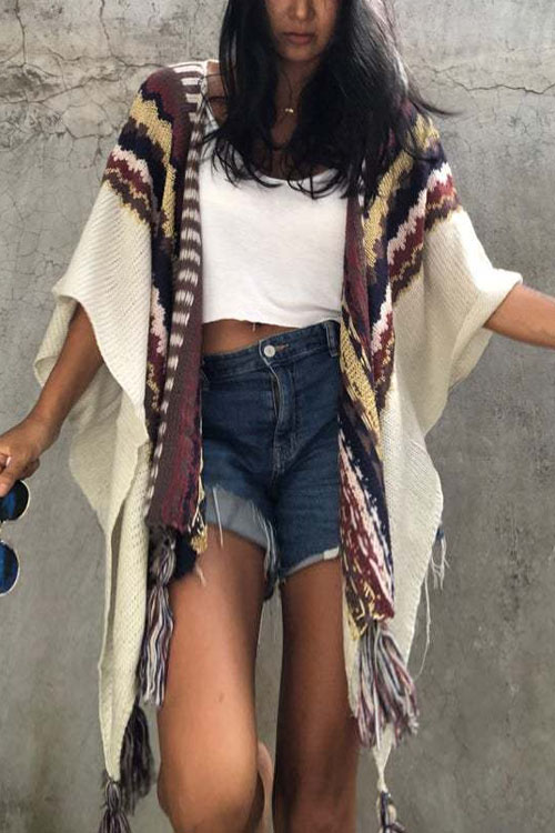 Kathiadress Ethnic style multi-color knitted shawl warm scarf Cloak