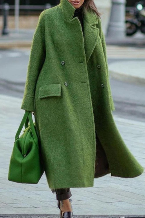 Kathiadress  Elegant commuting beltless lapel loose woolen coat