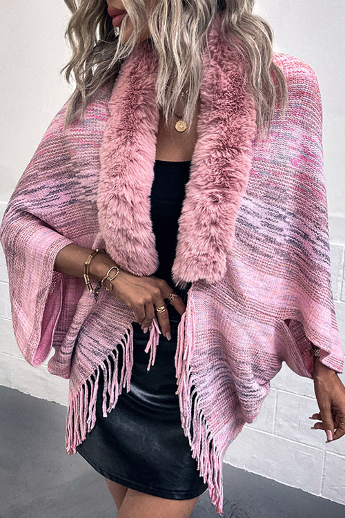 Kathiadress Rainbow striped tasseled cape collar knitted shawl