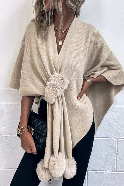 Kathiadress  Solid color fur ball cape sweater