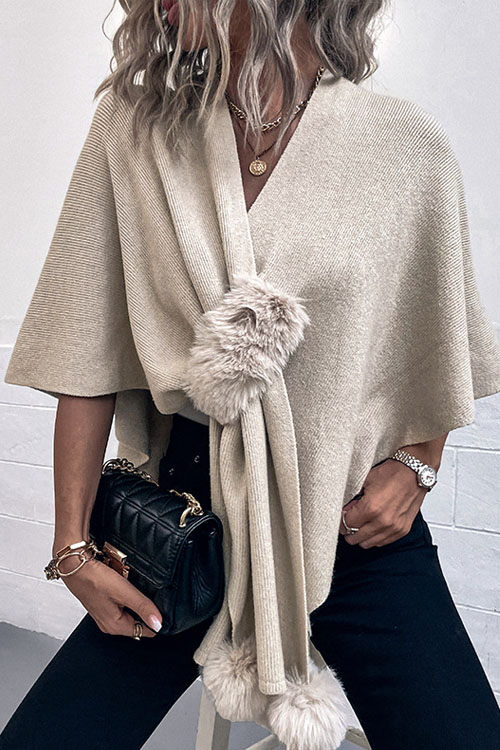 Kathiadress  Solid color fur ball cape sweater