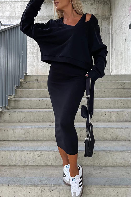 Kathiadress V-neck Tank dress hooded sweatshirt set